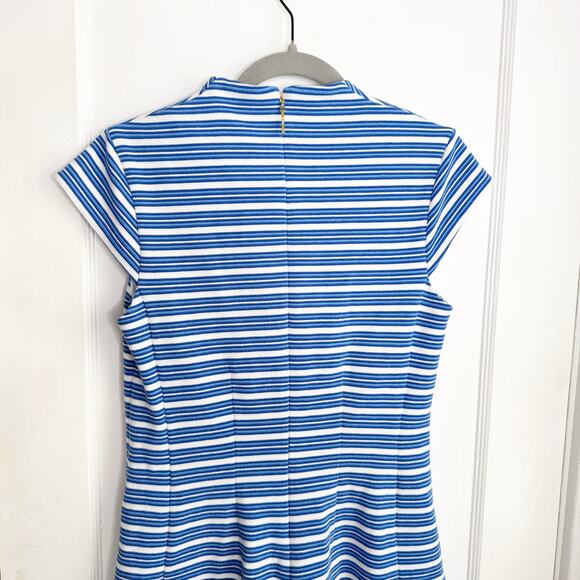 Lilly Pulitzer Bree Dress Ottoman Stripe Bay Blue Striped Deep V-Neckline Medium - Picture 8 of 10